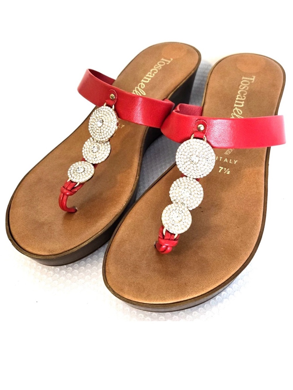 Toscanella Red Crystal-Embellished Toe-Post Sandals